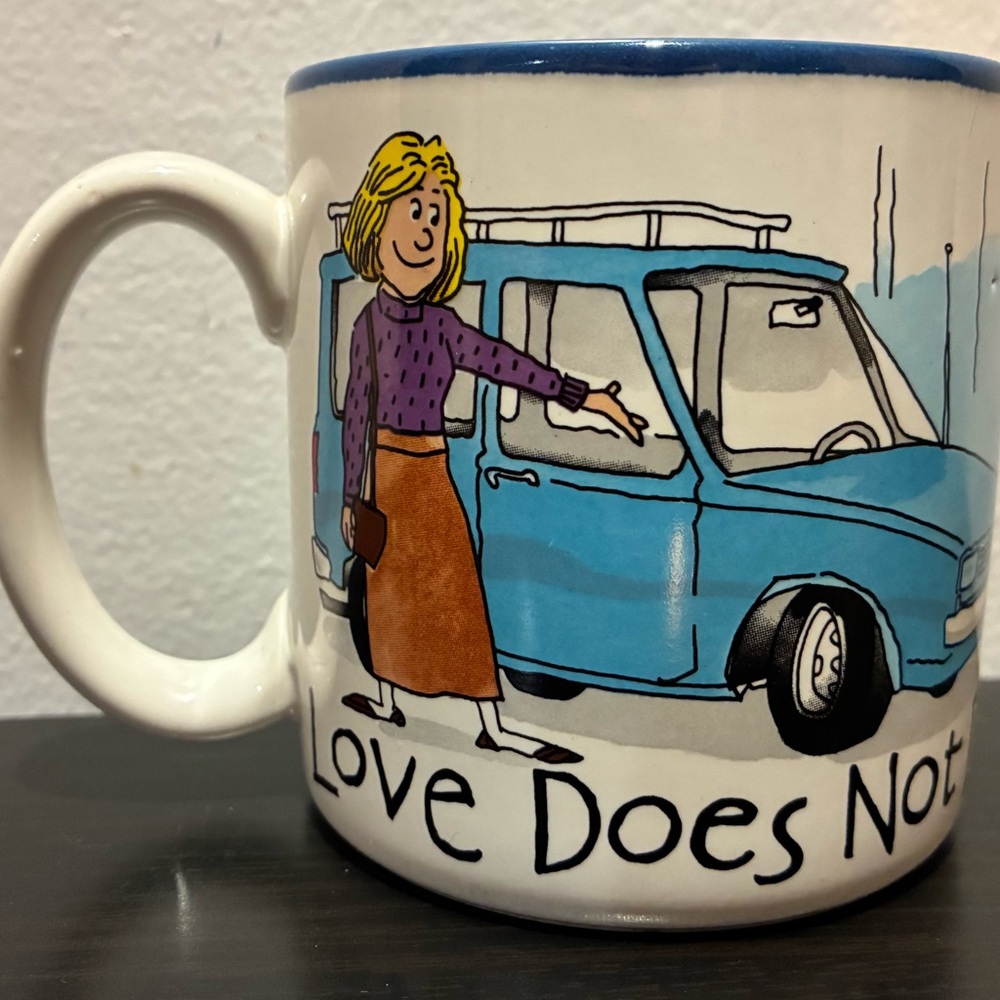 Charming Coffee Mug with Blue and White Design with religeous message.